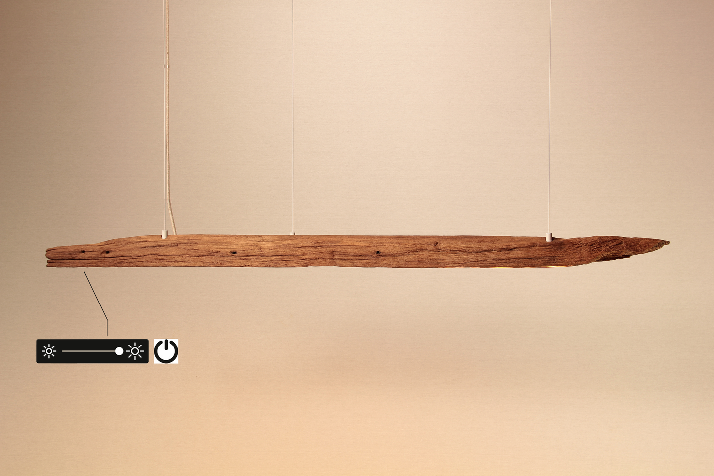 LED dining table lamp - handmade unique piece - 127cm oak beam