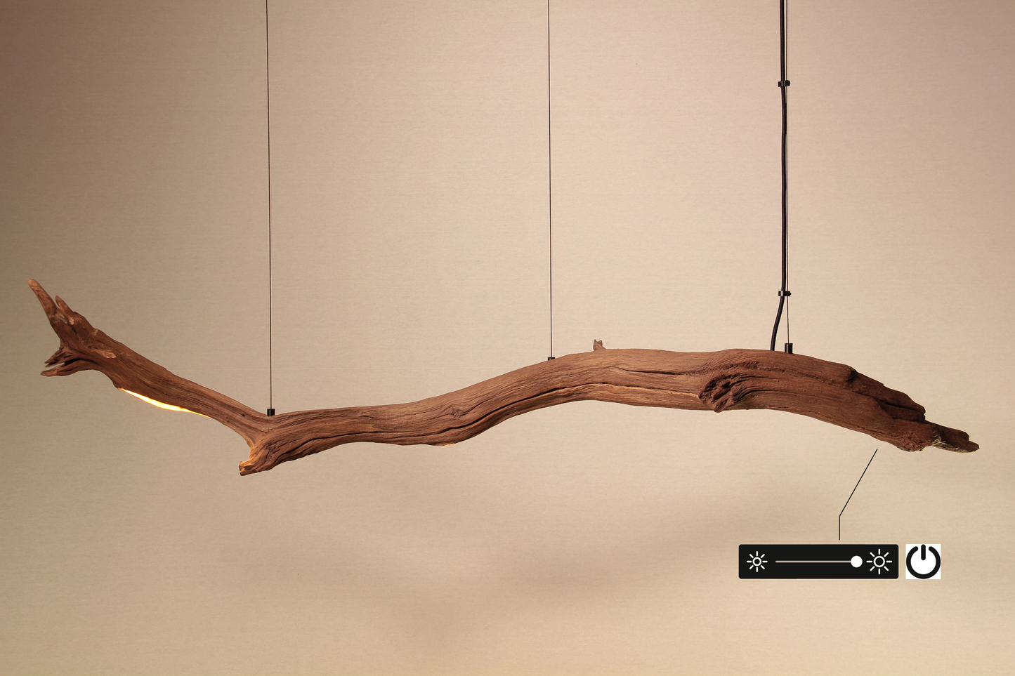 LED dining table lamp - handmade unique piece - 138cm oak branch