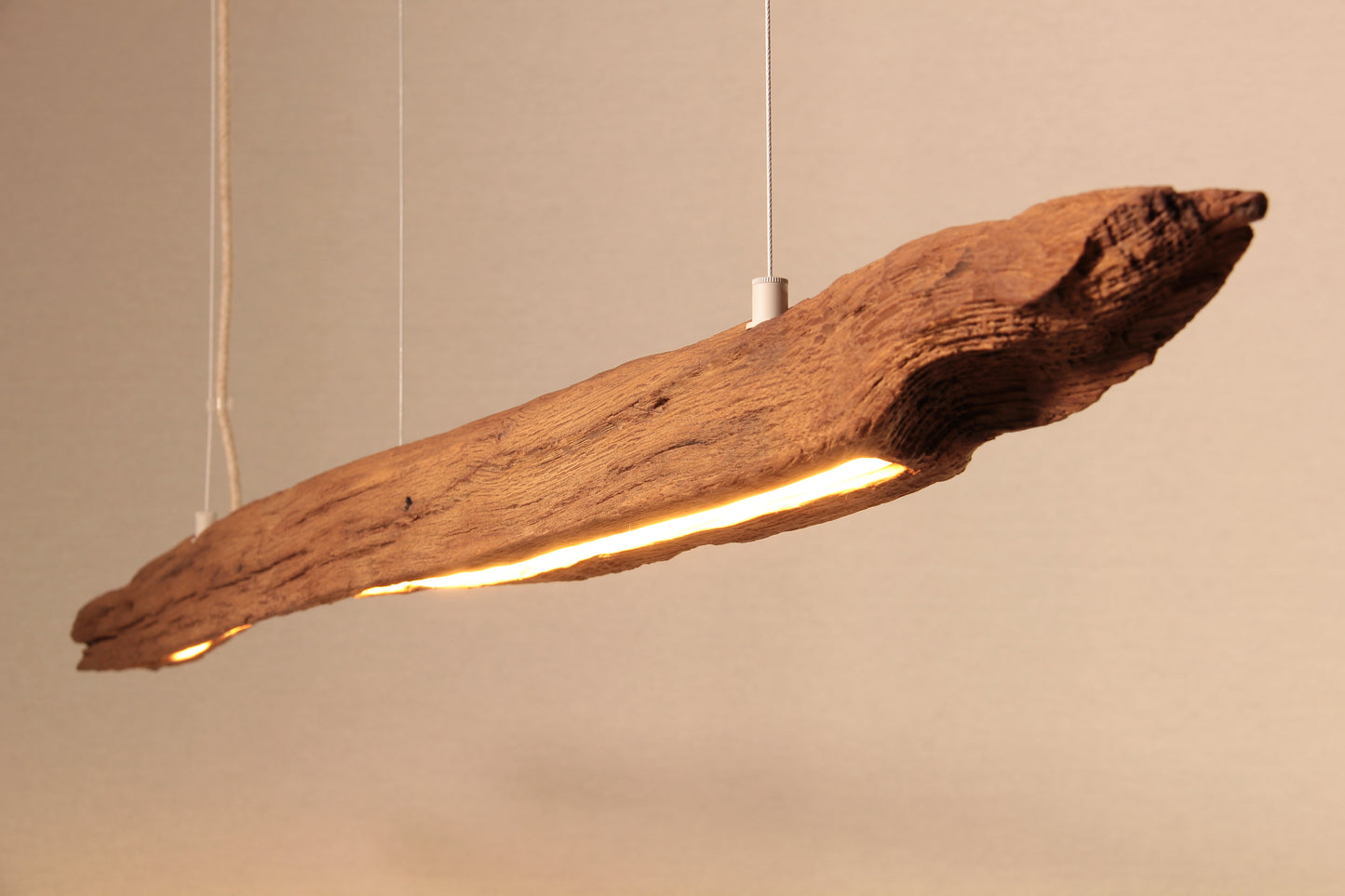 LED dining table lamp - handmade unique piece - 127cm oak beam