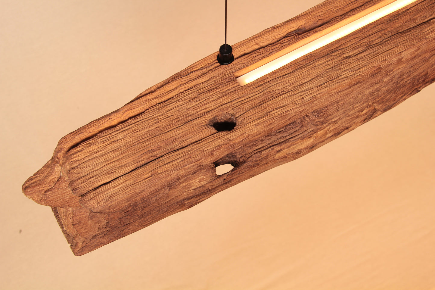 Dining table lamp - handmade unique piece - 126cm oak beam