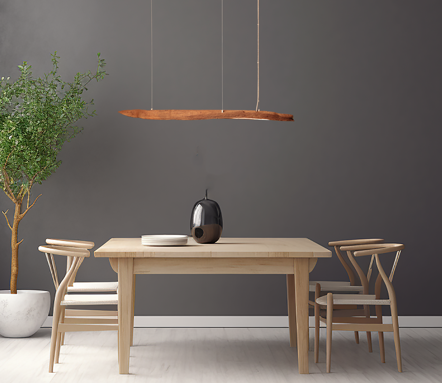 LED dining table lamp - handmade unique piece - 127cm oak beam