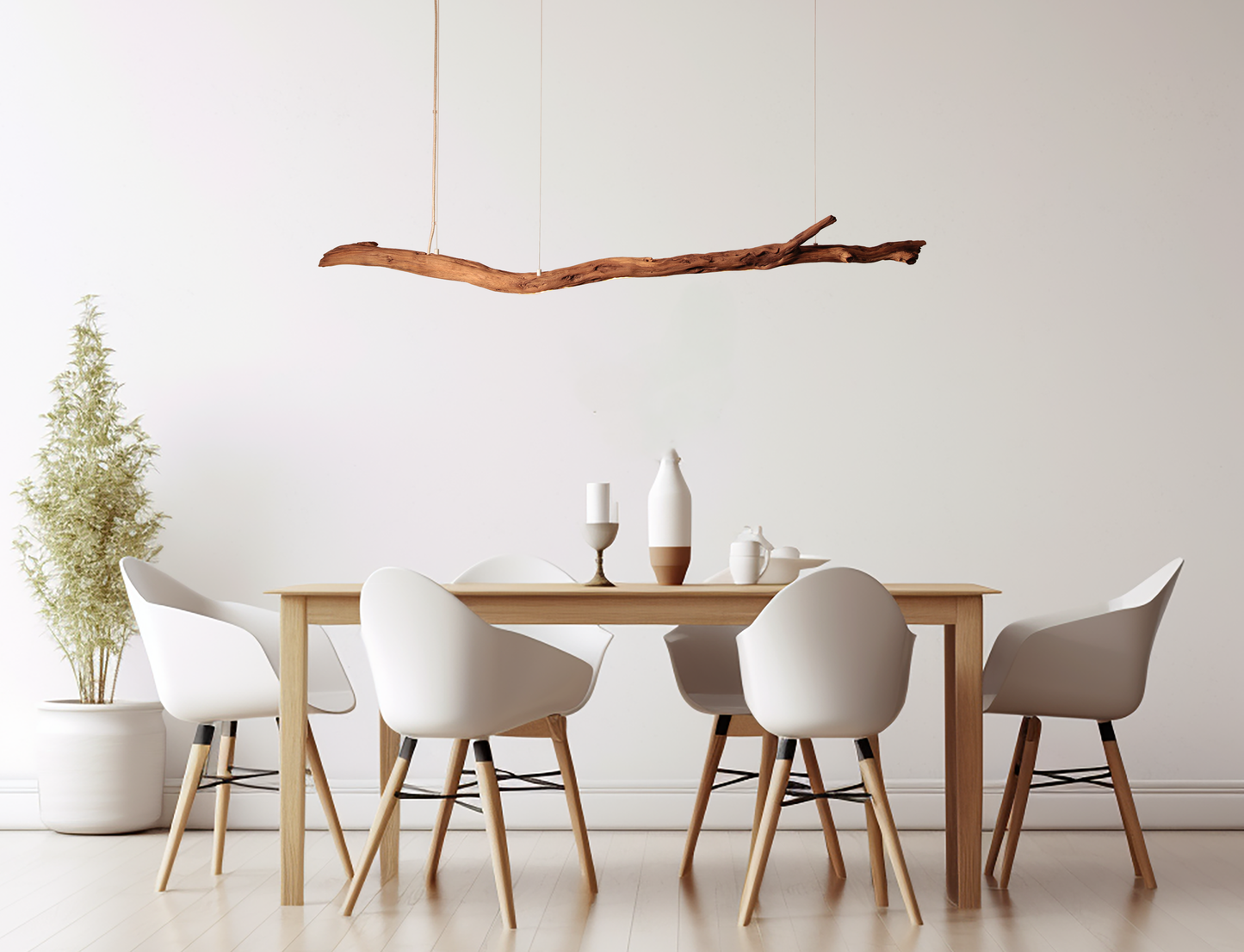 LED-Esstischleuchte - handgefertigtes Unikat - 166cm Eichenast