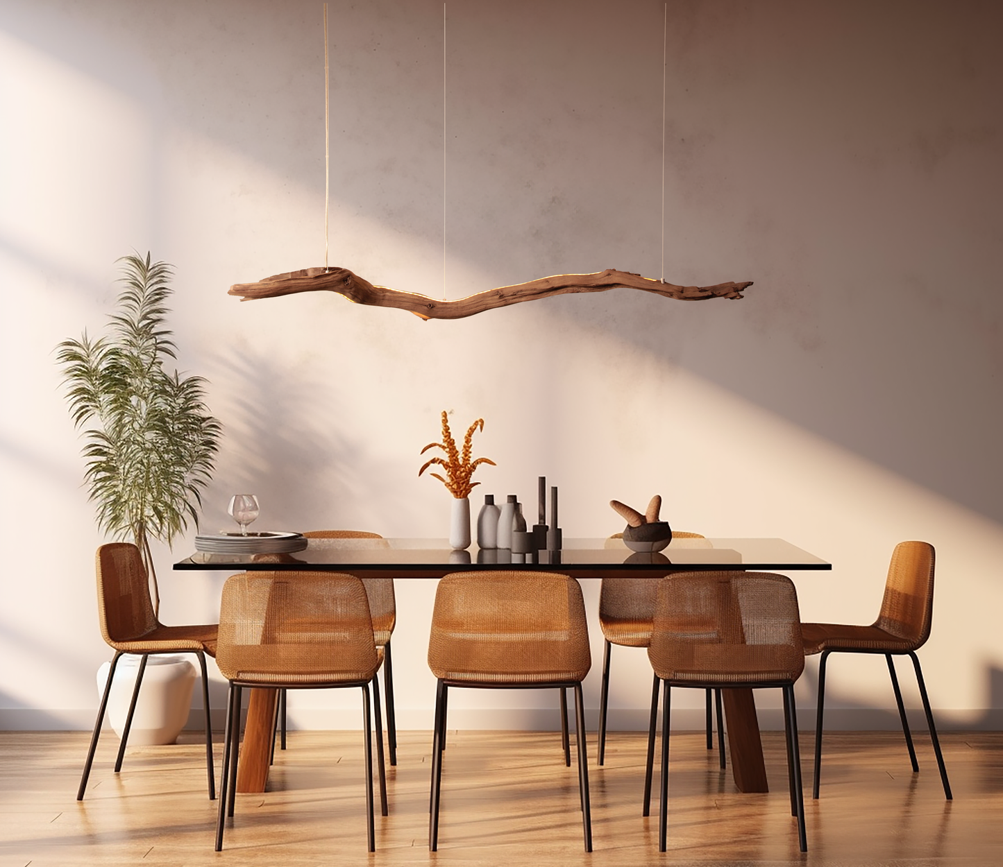 LED dining table lamp - handmade unique piece - 174cm oak branch