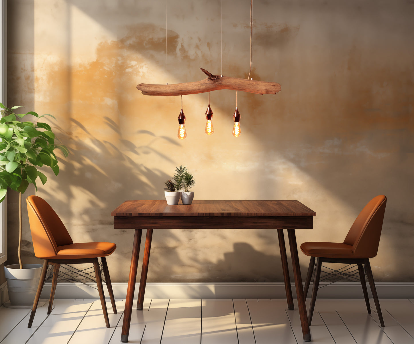 Dining table lamp - handmade unique piece - 98cm oak branch - LED retro