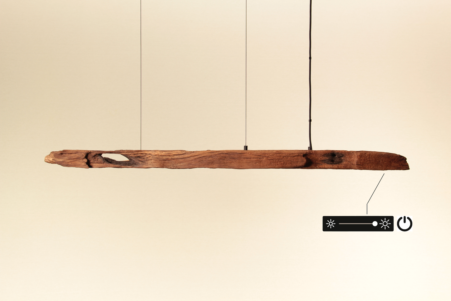 Dining table lamp - handmade unique piece - 119cm oak beam