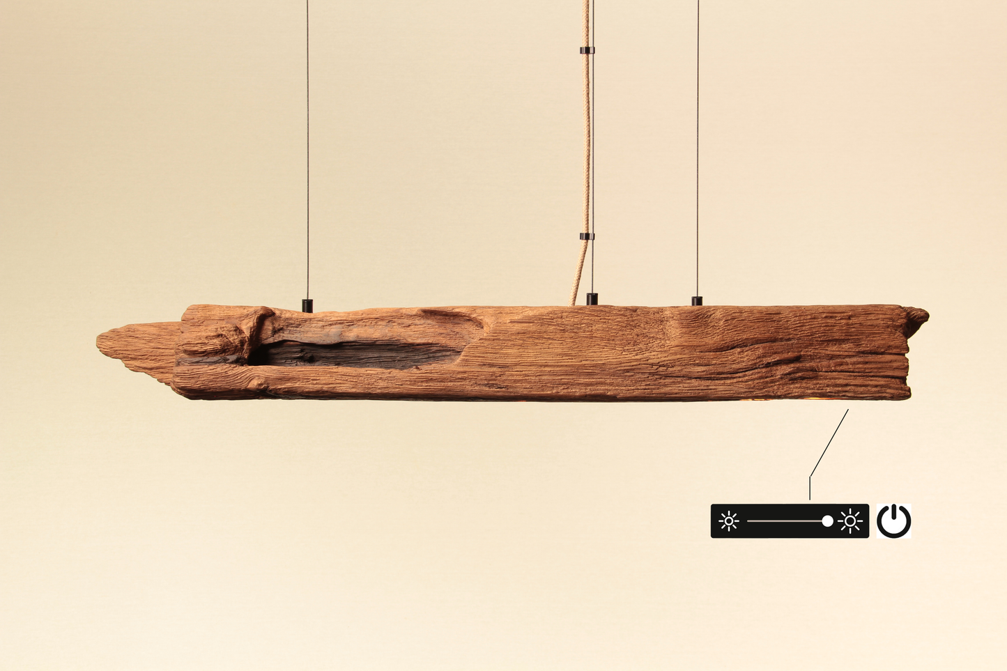 Dining table lamp - handmade unique piece - 90cm oak beam