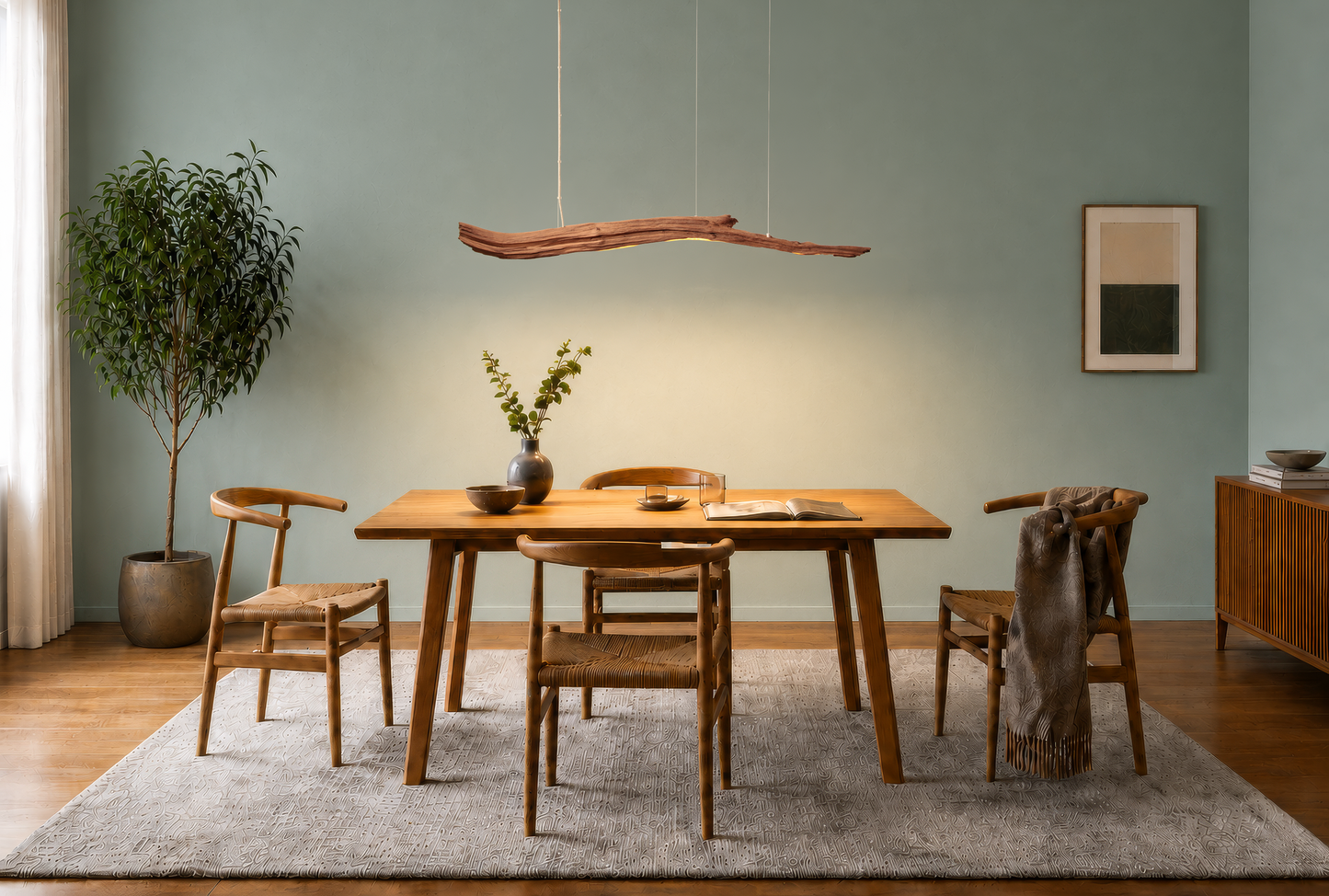 Dining table lamp - handmade unique piece - 152cm oak branch