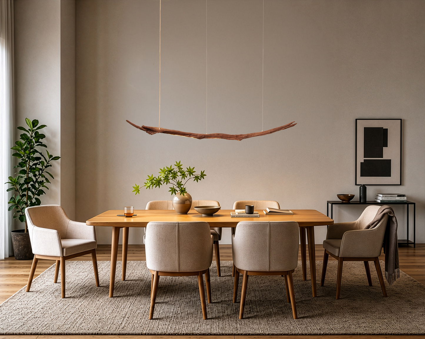 Dining table lamp - handmade unique piece - 187cm oak branch