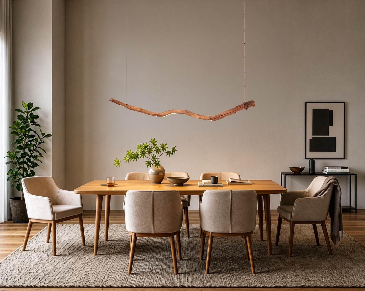 Dining table lamp - handmade unique piece - 184cm oak branch