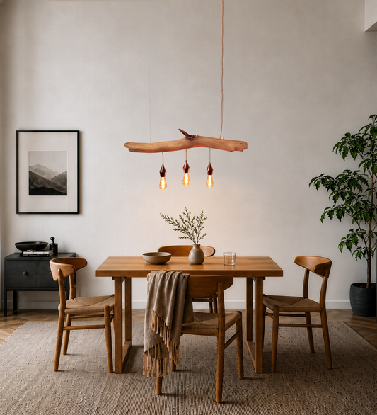 Esstischleuchte - handgefertigtes Unikat - 98cm Eichenast - LED-Retro
