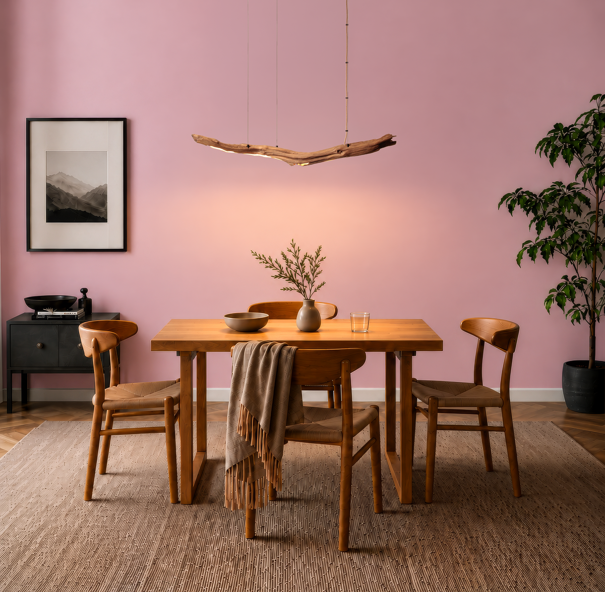 Dining table lamp - handmade unique piece - 113cm oak branch