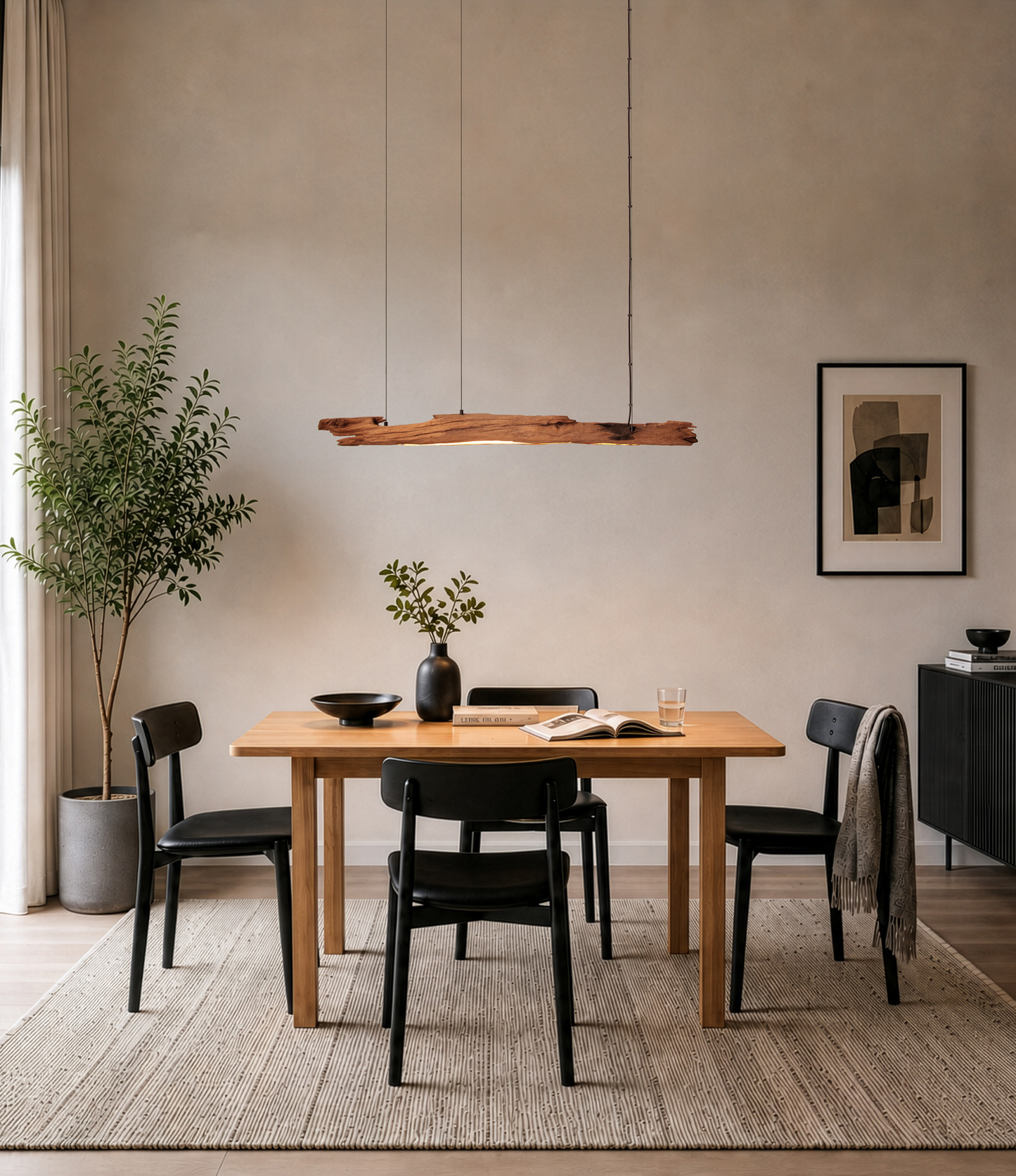Dining table lamp - handmade unique piece - 123cm oak beam