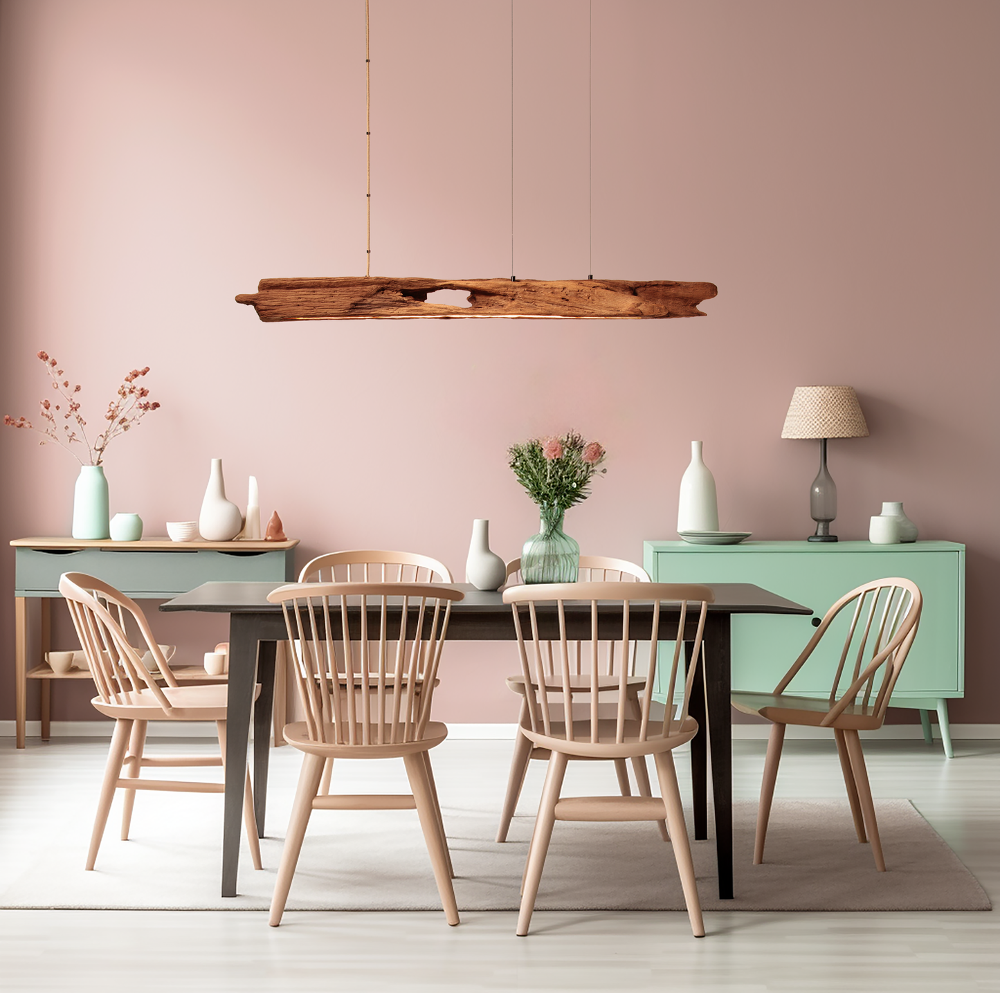 Dining table lamp - handmade unique piece - 126cm oak beam