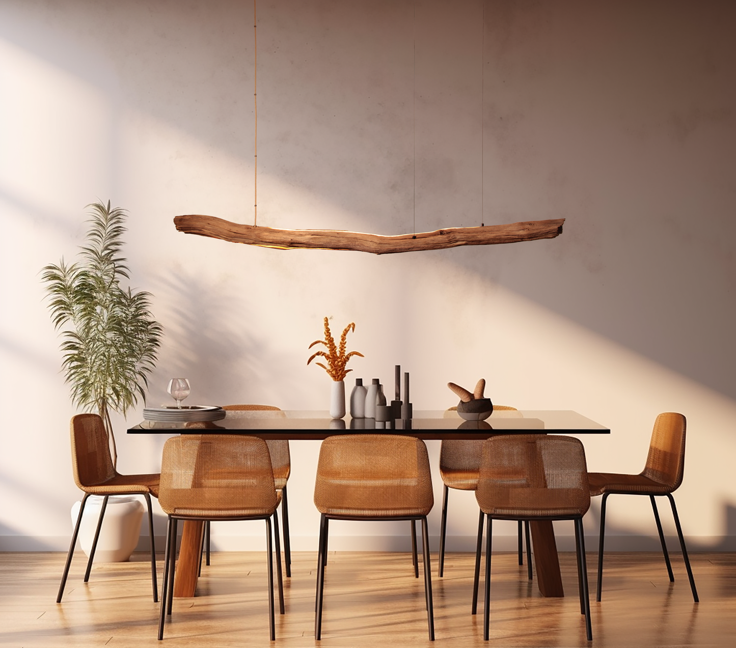 Dining table lamp - handmade unique piece - 184cm oak branch