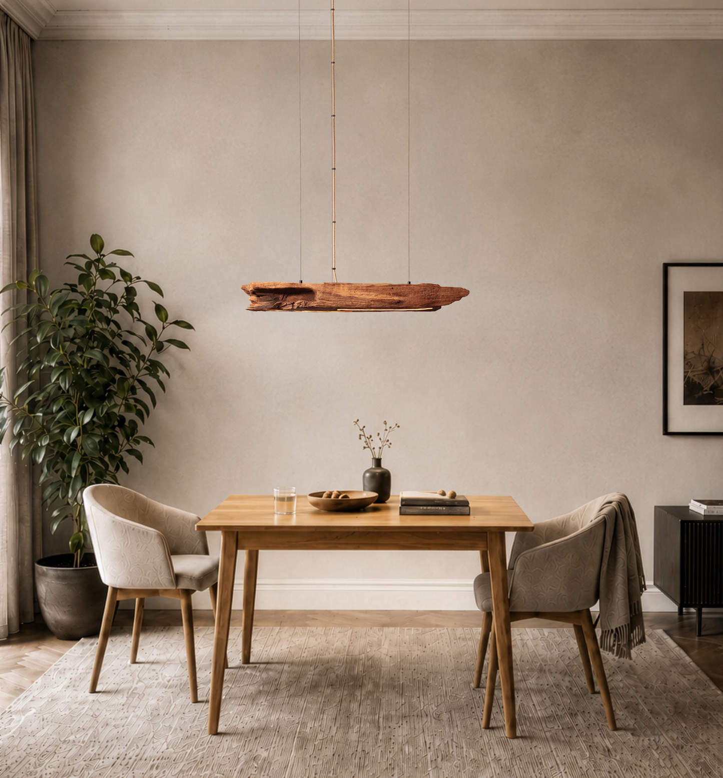 Dining table lamp - handmade unique piece - 90cm oak beam