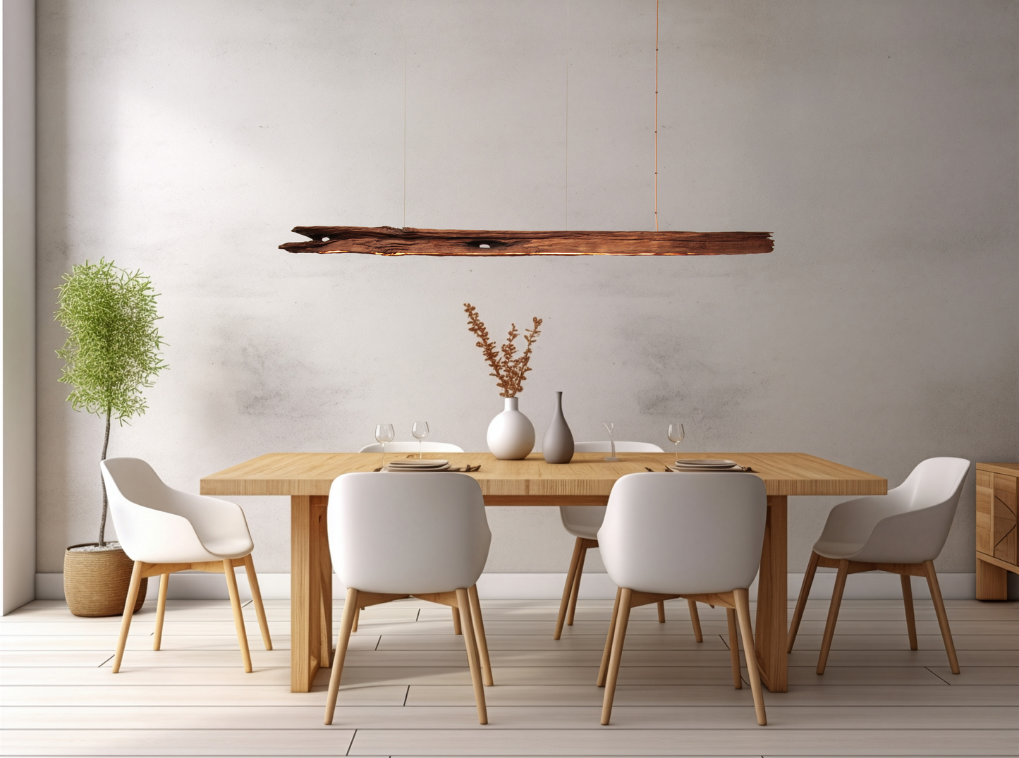 Dining table lamp - handmade unique piece - 200cm oak beam