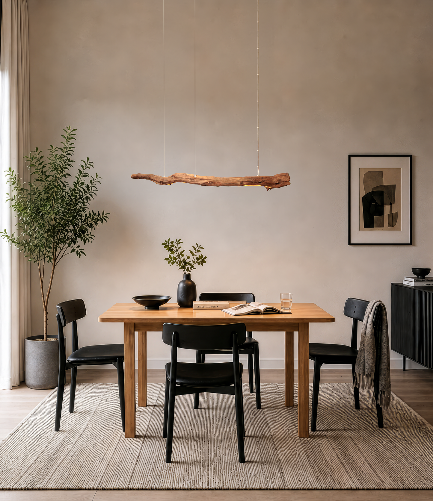 Esstischleuchte - handgefertigtes Unikat - 128cm Eichenast
