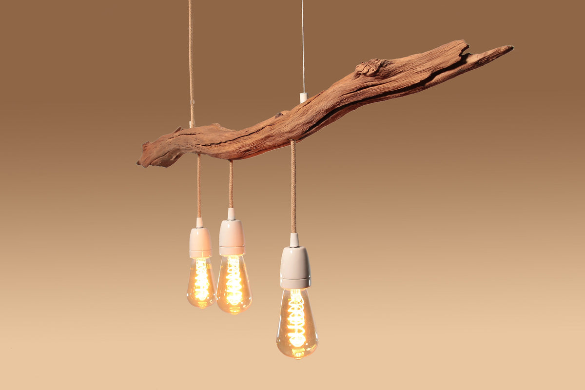 Hängelampe / 113cm langer Eichenast / Einzelstück / Holz / Ast / Pendelleuchte / Esstisch / Deckenlampe / Küchentischlampe / modern