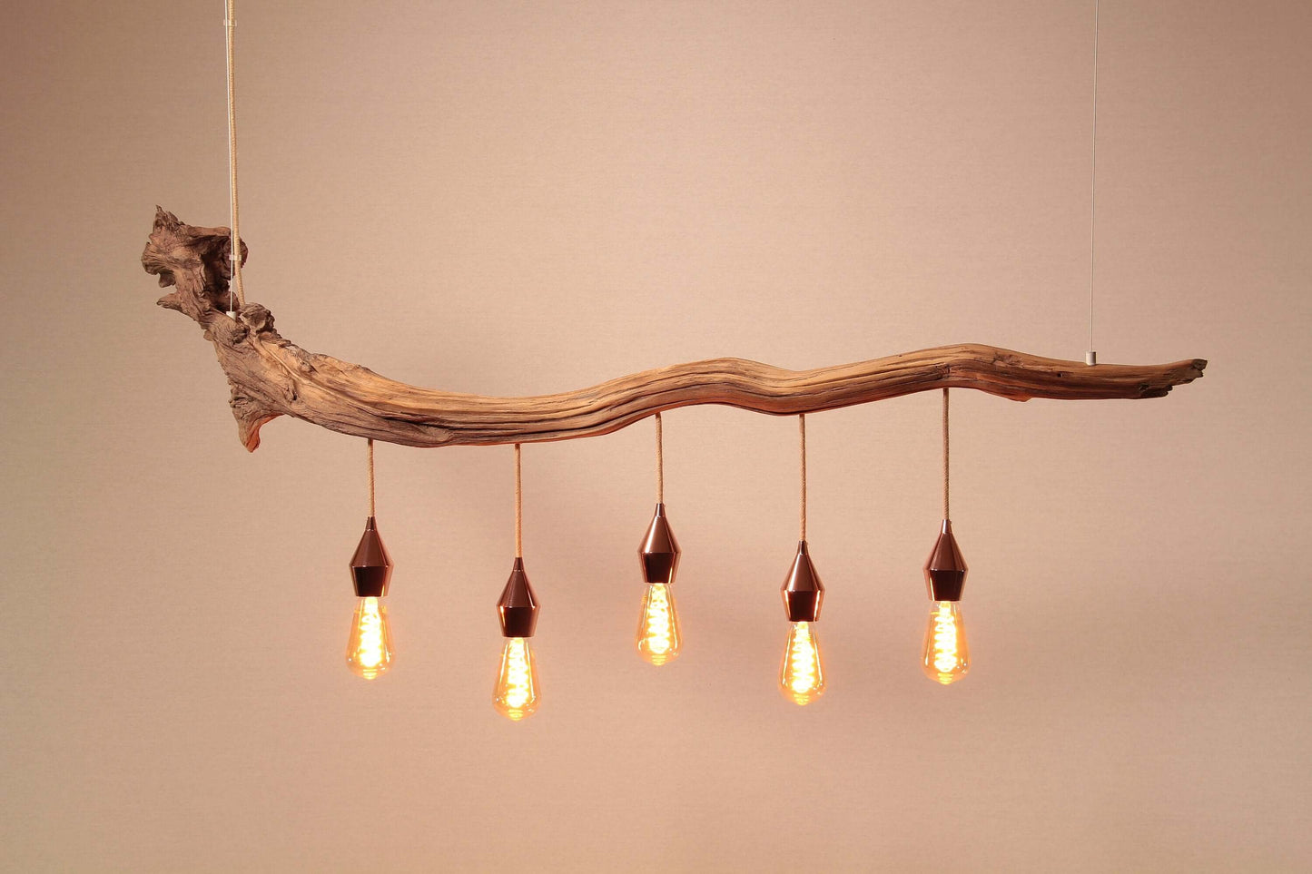 Hängelampe / 140cm langer Eichenast / Einzelstück / Holz / Ast / Pendelleuchte / Esstischlampe / Deckenlampe / Küchentisch / modern